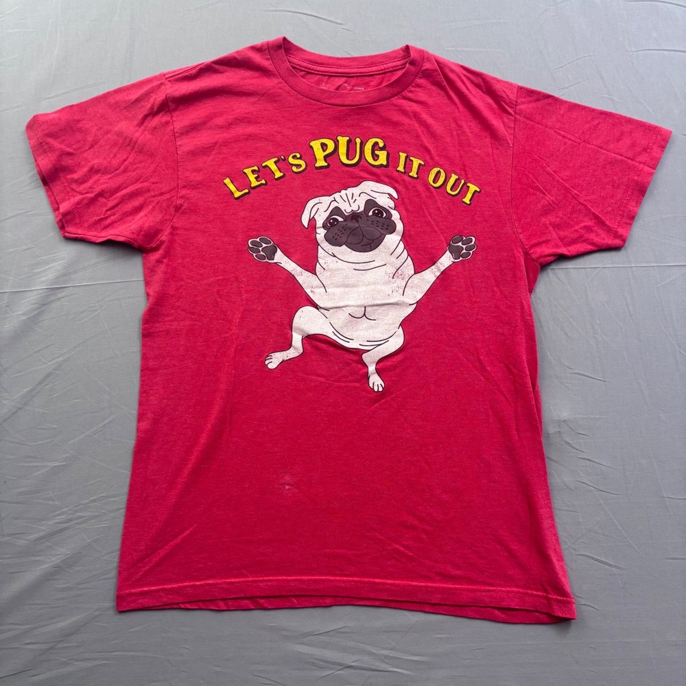 American Rag Mens Lets Pug It Out‎ Graphic T-Shirt Red Short Sleeve Crewneck M